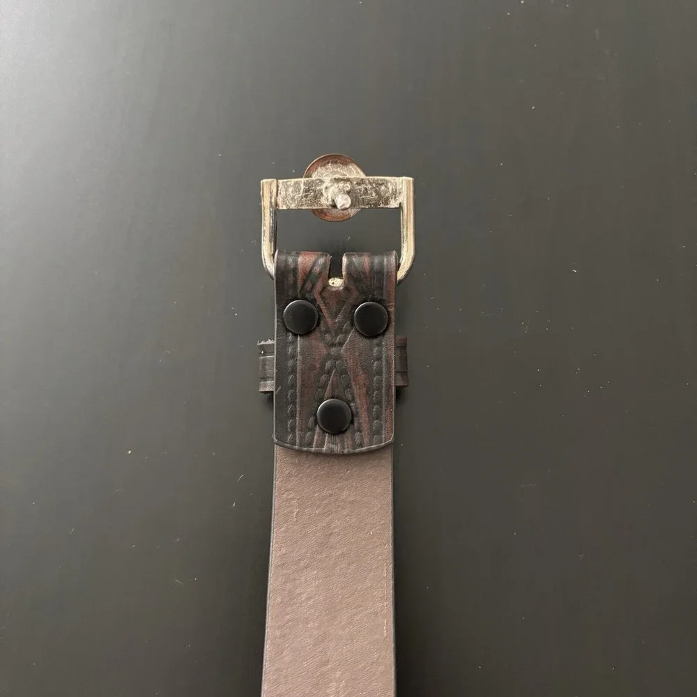 Wrangler Western Belt Embossed‎ Leather Buffalo Head Penny Buckle As Is Sz 42